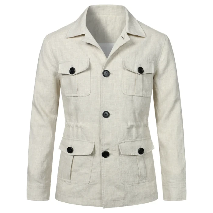 Men's Jacket Linen Vintage Gentleman Suit Pocket Jacket Fashion Solid Color Tops