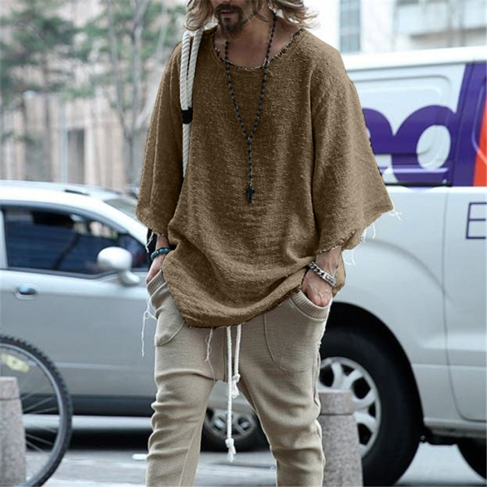 Fashion T-shirt Solid Color Crew Neck T-shirt Street Men's Tops