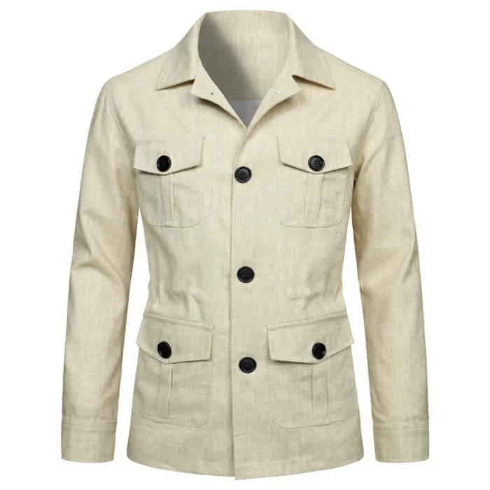 Men's Jacket Linen Vintage Gentleman Suit Pocket Jacket Fashion Solid Color Tops