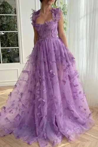 Fashion Women's Wedding Dress Tulle Strapless Sleeveless High Slit Elegant Party Beach Dress