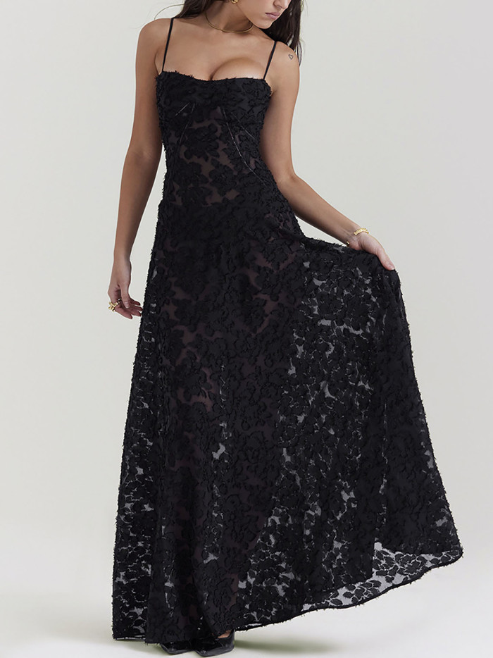 Women's Slanted Neck Spaghetti Strap Backless Lace-up Fashion Party Dress