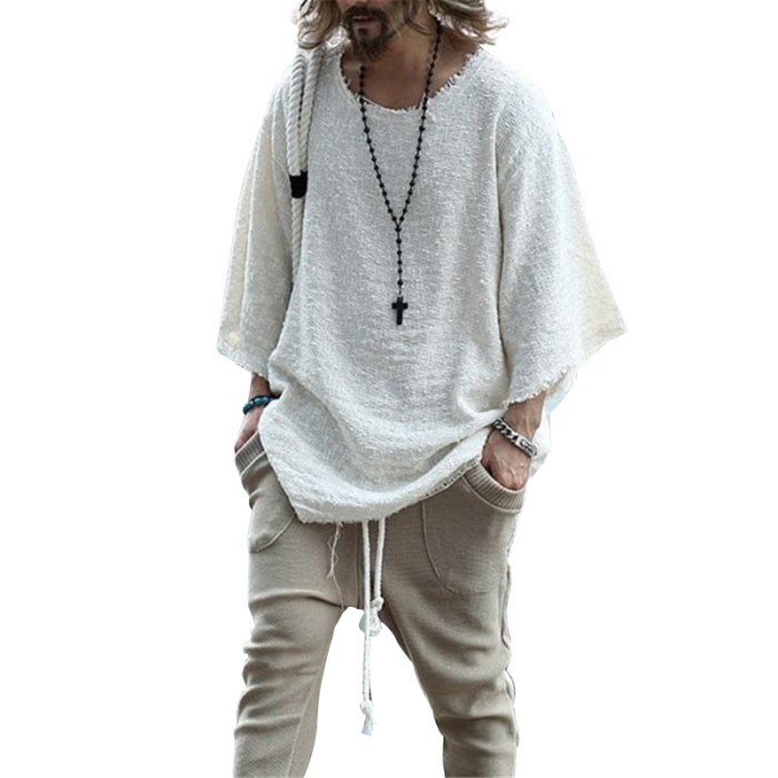 Fashion T-shirt Solid Color Crew Neck T-shirt Street Men's Tops