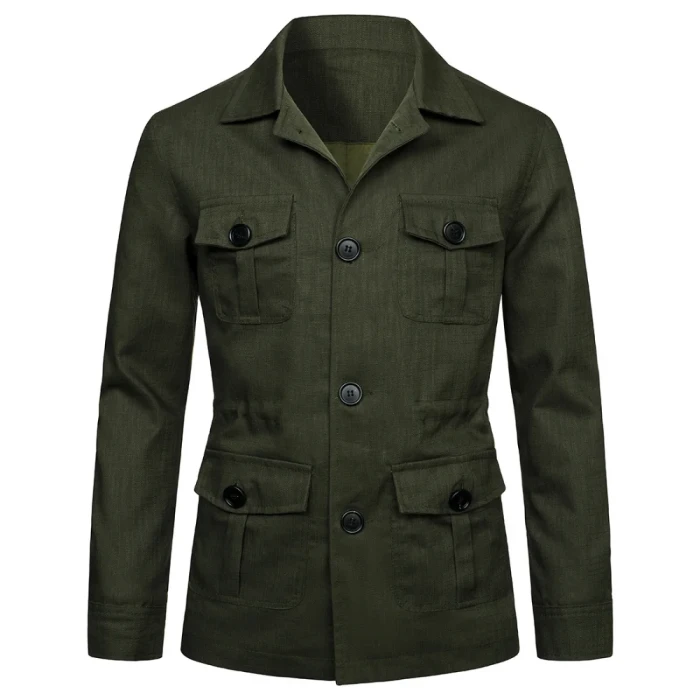 Men's Jacket Linen Vintage Gentleman Suit Pocket Jacket Fashion Solid Color Tops
