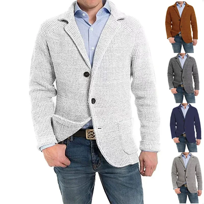 Mens Casual Knitted Cardigan Sweater Fashion Pocket Cardigan Knitted Sweater Mens Jackets