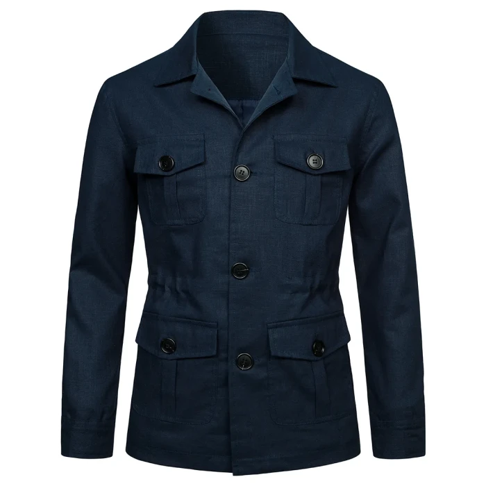 Men's Jacket Linen Vintage Gentleman Suit Pocket Jacket Fashion Solid Color Tops
