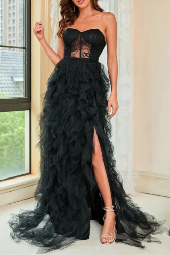 Women's Fashion Elegant Sexy Plus Size Lace Mesh Tulle Sexy Evening Dress