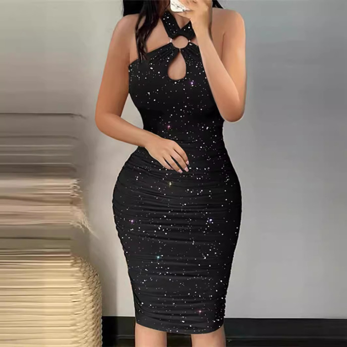 Women's Fashion Elegant Sleeveless Halter Slim Bodycon Dresses