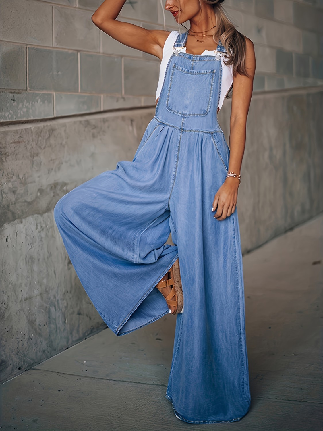 SLEEVELESS JUMPSUIT WITH POCKET - ELASTIC WAISTBAND - RP3118AB NAVY main image 0