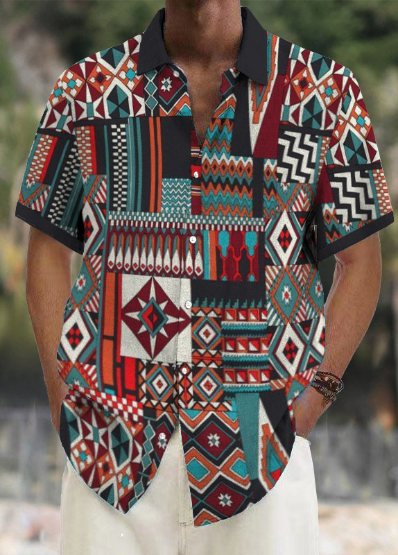 Mens Art Print Casual Breathable Short Sleeve Shirt 4e60