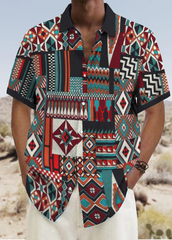 Mens Art Print Casual Breathable Short Sleeve Shirt 4e60