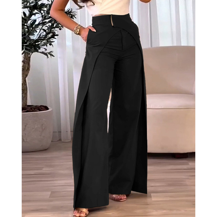 Casual High Waist Wide Leg Asymmetrical Pocket Pants main image 0