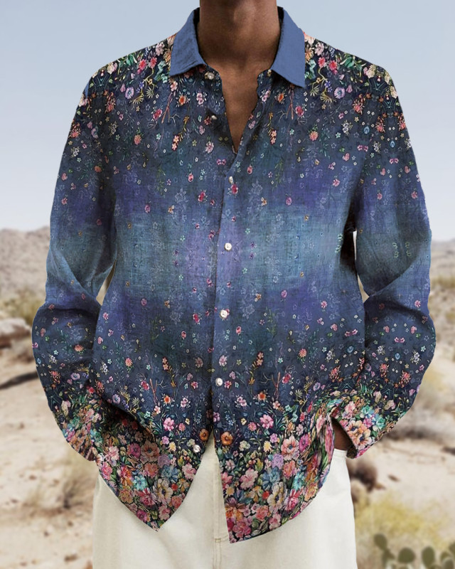 Men's Prints long-sleeved fashion casual shirt be3e