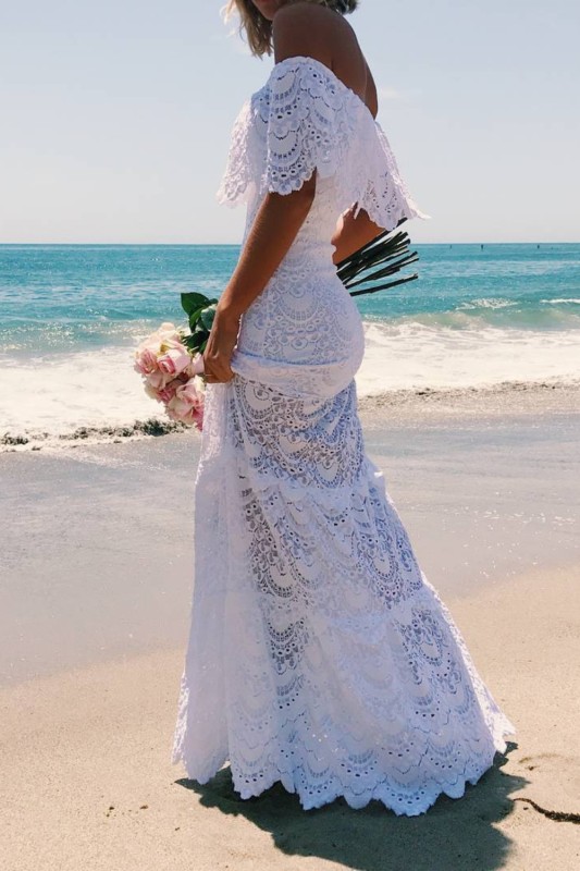 Women's Elegant Pure Color Sexy Lace One Shoulder Beach Party Dress