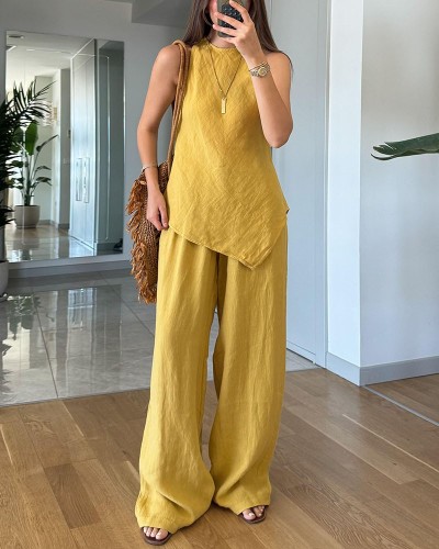 Irregular sleeveless casual two-piece set