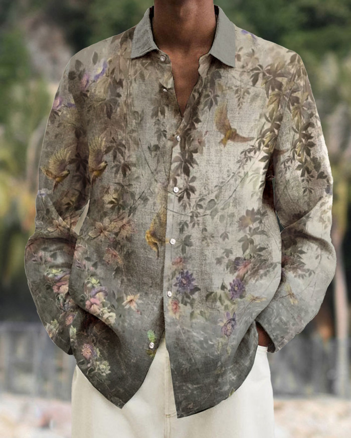 Men's printed long-sleeved fashion casual shirt 0869