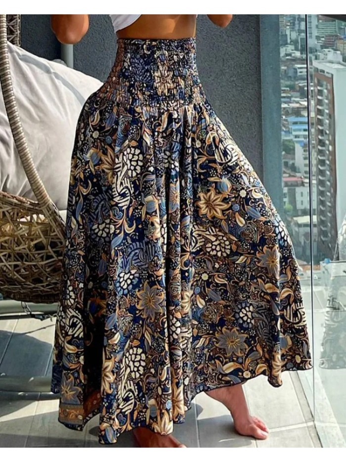 Women's Fashion Loose Casual Floral Print Pleated Wide Leg Pants