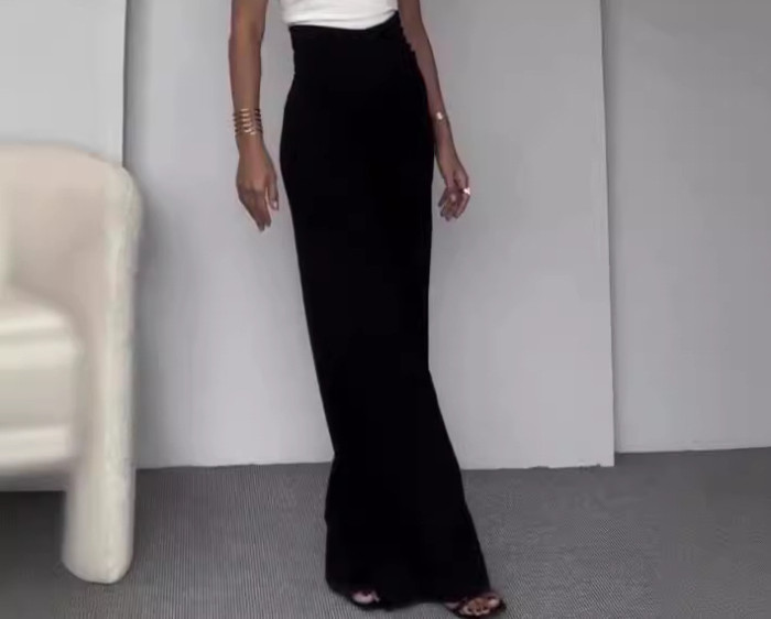 Fashion One Shoulder Slant Collar Slim Fit Top High Waist Wide Leg Pants Color Block Suit