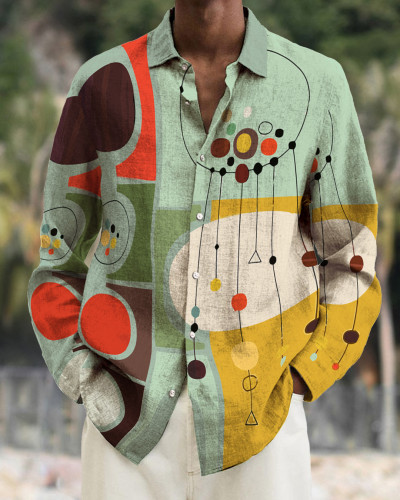 Men's printed long-sleeved fashion casual shirt
