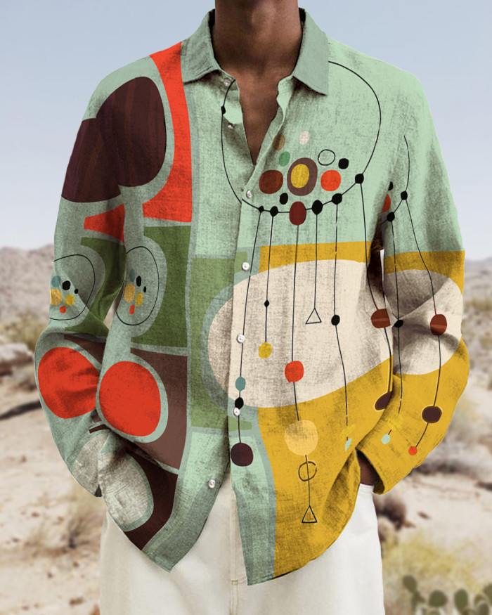 Men's printed long-sleeved fashion casual shirt
