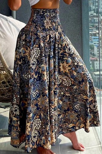 Women's Fashion Loose Casual Floral Print Pleated Wide Leg Pants