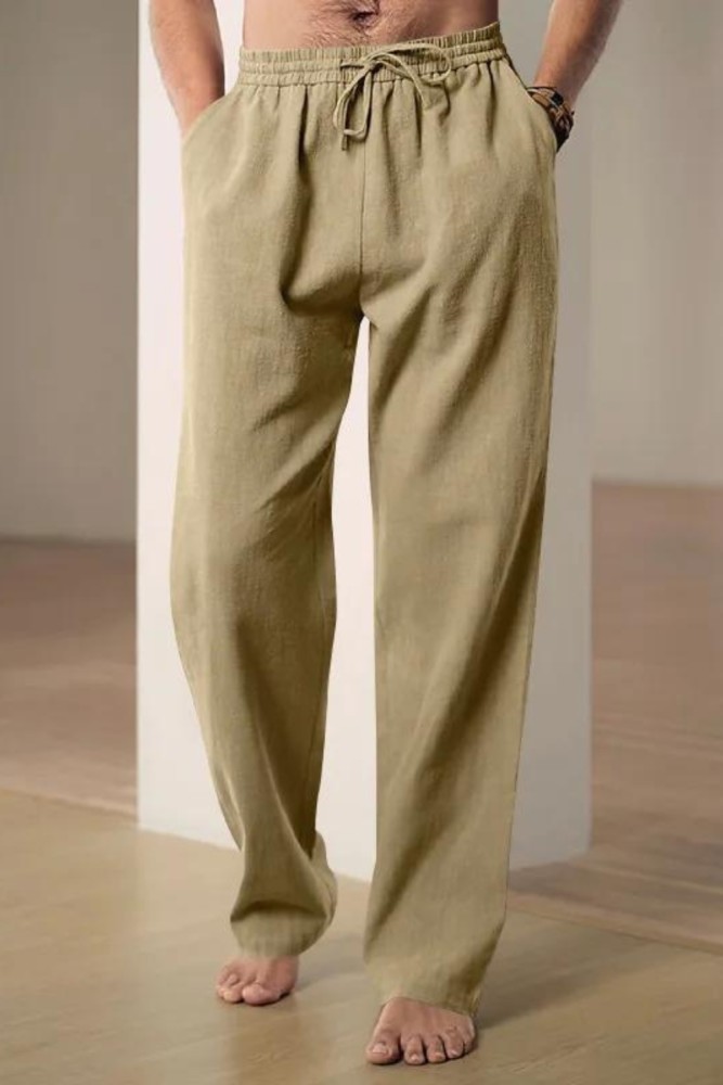 Men's Fashion Cotton Soft Drawstring Elastic Casual Breathable Solid Color Straight Pants