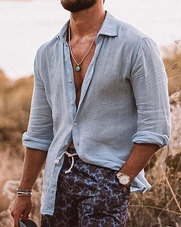 Men's Cotton Linen Style Long Sleeve Shirt Top