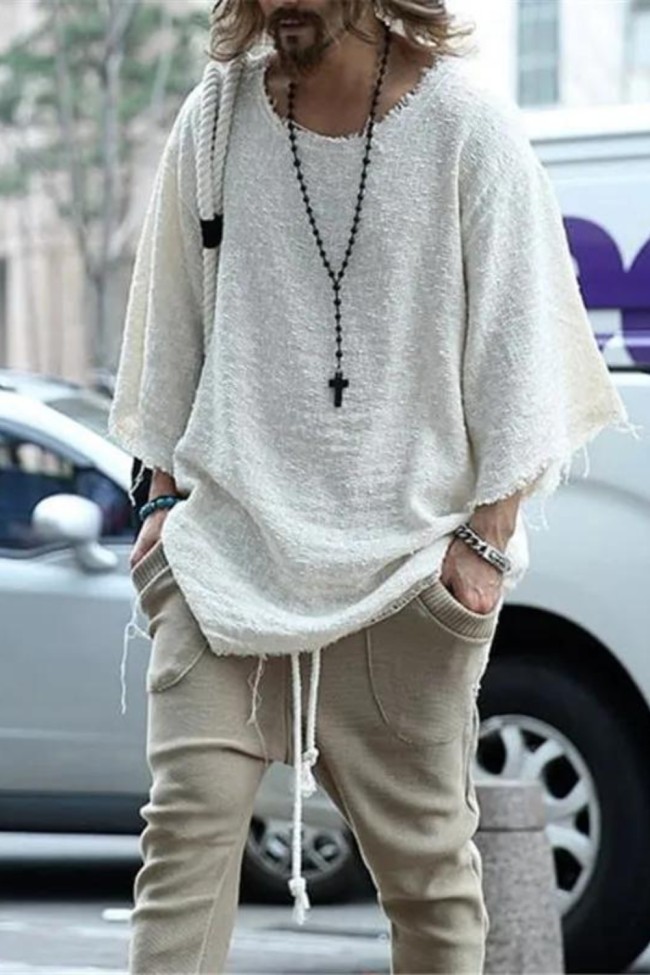 Fashion T-shirt Solid Color Crew Neck T-shirt Street Men's Tops