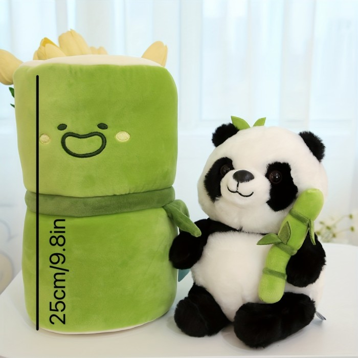Peluche de Panda Abrazable con Tubo de Bambú - Suave, Alta Calidad, Regalo Perfecto para Todas las Edades