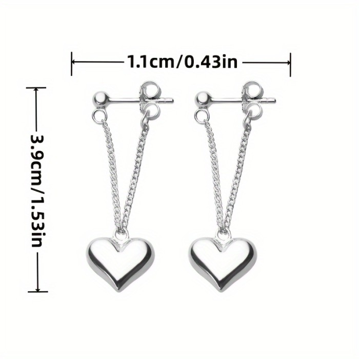 Shimmering Silvery Heart Chain Earrings - Hypoallergenic for Glamorous Parties - A Thoughtful Gift for Her - Delicate Pair