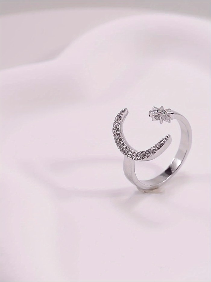 1pc Chic Moon & Sun Cuff Ring - Shimmering Rhinestone Crescent Design - Delicate Daily Wear & Party Accessory for Fashion-Forward Style