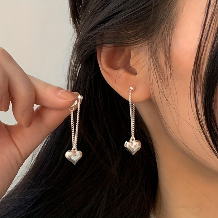 Shimmering Silvery Heart Chain Earrings - Hypoallergenic for Glamorous Parties - A Thoughtful Gift for Her - Delicate Pair