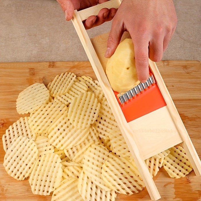 1pc Potato Slicer, Vegetable Cutter, Wave Knife, Knife Gadgets Accessories, Yellow And Red