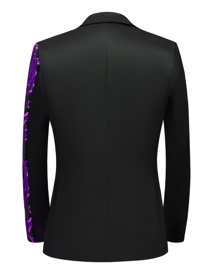 Shimmering Sequins Blazer Jacket - Mens One-Button Lapel Suit for Stylish Semi-Formal Occasions