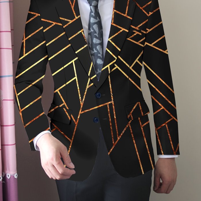 Modern Mens Geometric Pattern Blazer - Stylish Slim Fit Casual Jacket - Versatile Suit Outerwear for Everyday Style