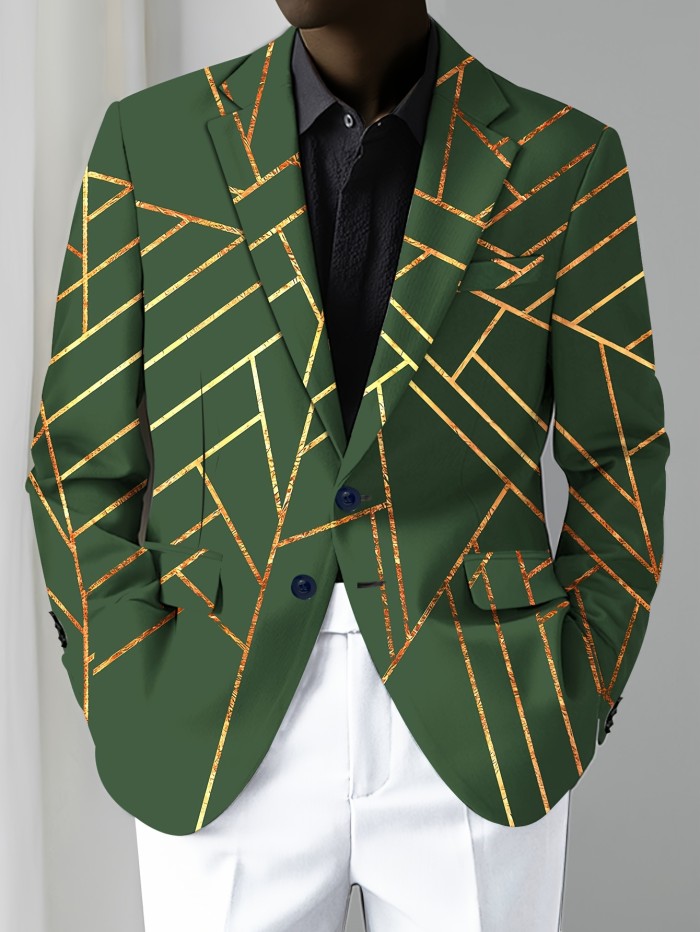 Modern Mens Geometric Pattern Blazer - Stylish Slim Fit Casual Jacket - Versatile Suit Outerwear for Everyday Style