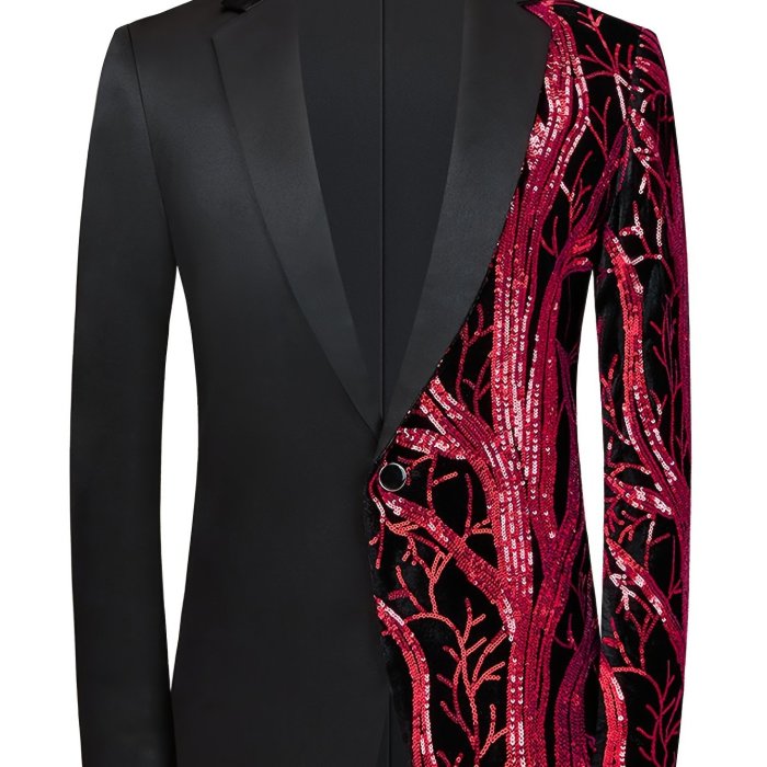 Shimmering Sequins Blazer Jacket - Mens One-Button Lapel Suit for Stylish Semi-Formal Occasions