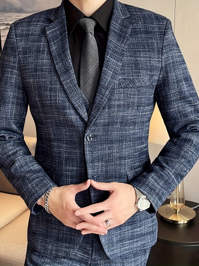 Men's Elegant Single Breasted Blazer Jacket, Regular Tailored Fit Suit Coat With Notch Lapels For Business And Daily Wear, Spring And Fall