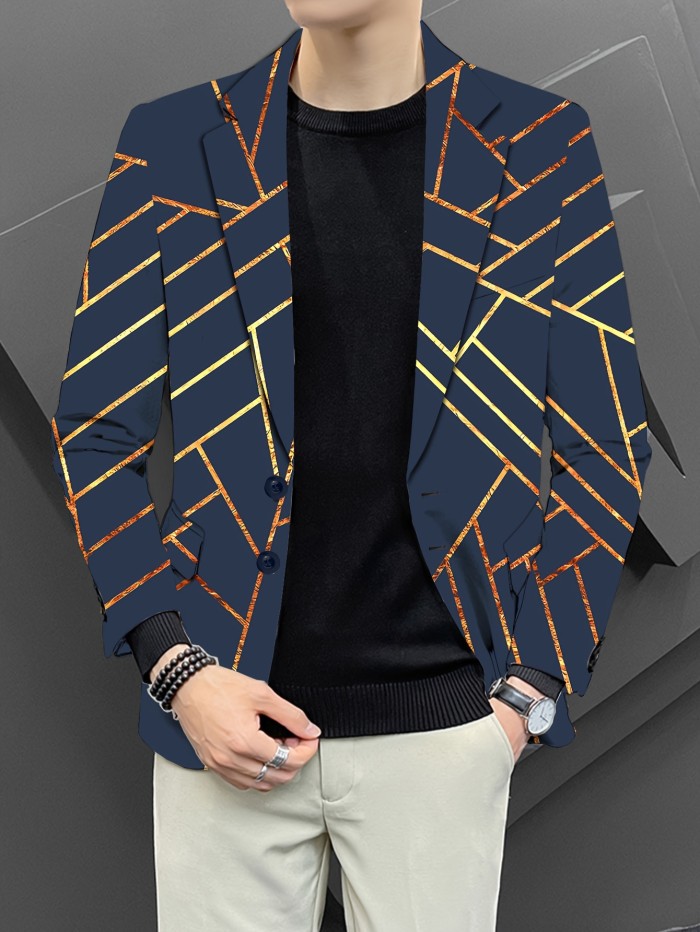Modern Mens Geometric Pattern Blazer - Stylish Slim Fit Casual Jacket - Versatile Suit Outerwear for Everyday Style