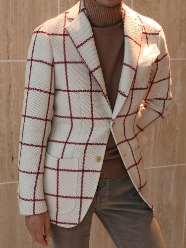 1PC Plus Size Men's Casual Business Blazer With Checkered Print, Lightweight And Stylish Slim Fit Suit Outerwear, Elegant Work Attire