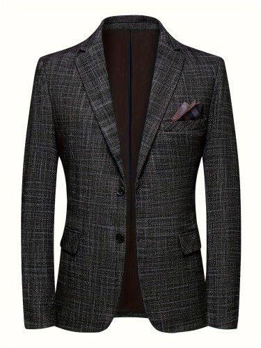 Men's Elegant Single Breasted Blazer Jacket, Regular Tailored Fit Suit Coat With Notch Lapels For Business And Daily Wear, Spring And Fall