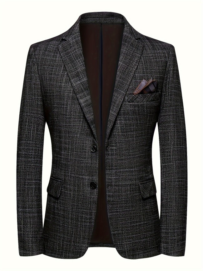 Men's Elegant Single Breasted Blazer Jacket, Regular Tailored Fit Suit Coat With Notch Lapels For Business And Daily Wear, Spring And Fall