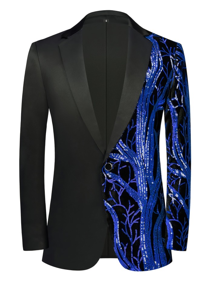 Shimmering Sequins Blazer Jacket - Mens One-Button Lapel Suit for Stylish Semi-Formal Occasions