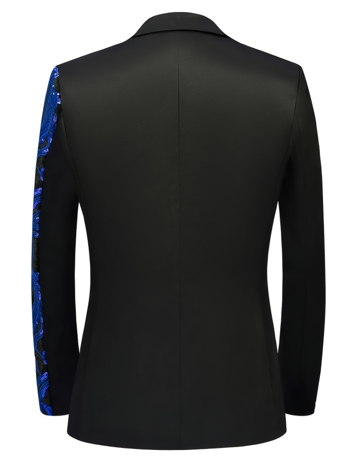 Shimmering Sequins Blazer Jacket - Mens One-Button Lapel Suit for Stylish Semi-Formal Occasions