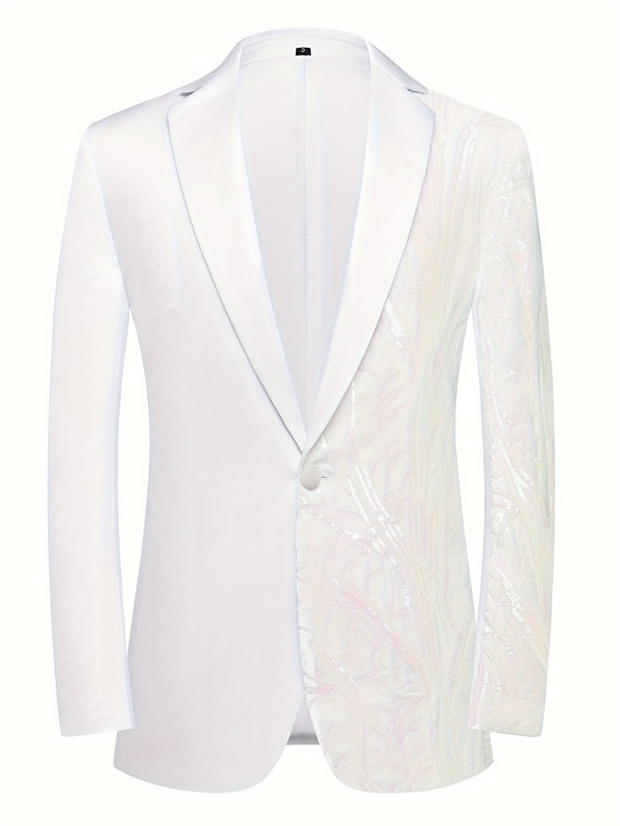 Shimmering Sequins Blazer Jacket - Mens One-Button Lapel Suit for Stylish Semi-Formal Occasions
