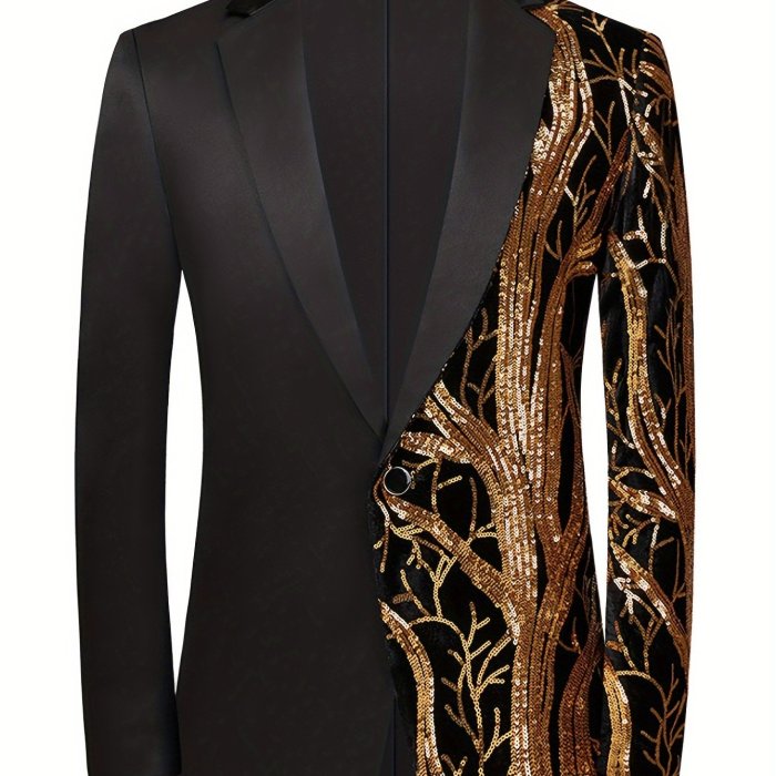 Shimmering Sequins Blazer Jacket - Mens One-Button Lapel Suit for Stylish Semi-Formal Occasions