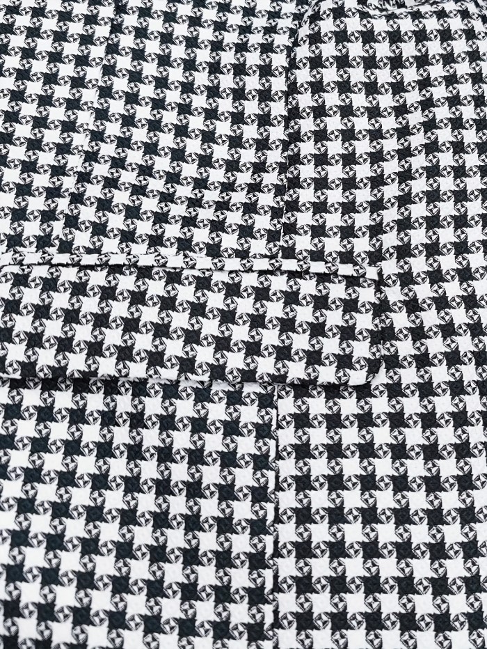 Mens Classic Houndstooth Pattern Suit Jacket - Elegant Lapel Collar, Split Details