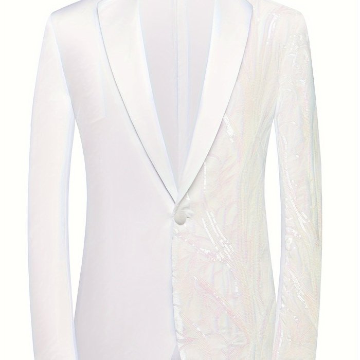 Shimmering Sequins Blazer Jacket - Mens One-Button Lapel Suit for Stylish Semi-Formal Occasions