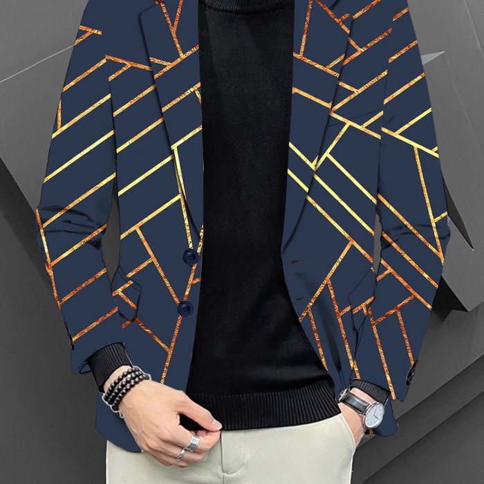 Modern Mens Geometric Pattern Blazer - Stylish Slim Fit Casual Jacket - Versatile Suit Outerwear for Everyday Style