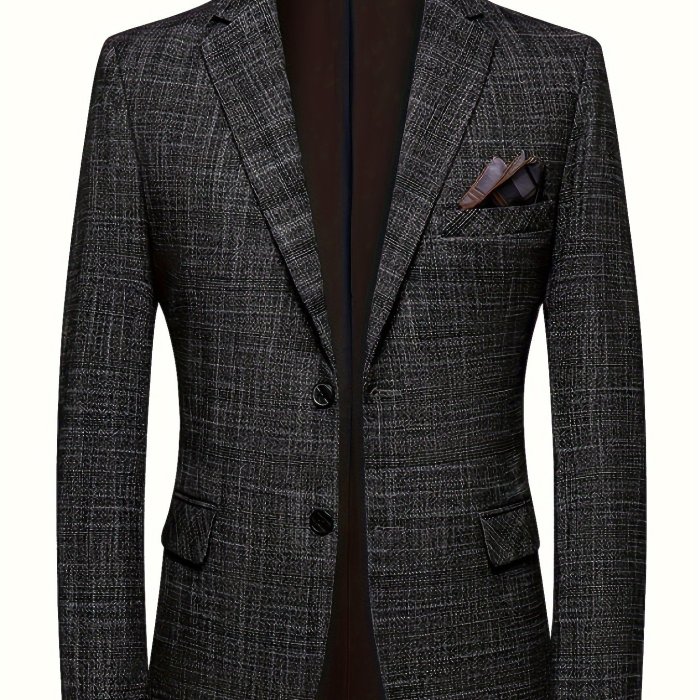 Men's Elegant Single Breasted Blazer Jacket, Regular Tailored Fit Suit Coat With Notch Lapels For Business And Daily Wear, Spring And Fall