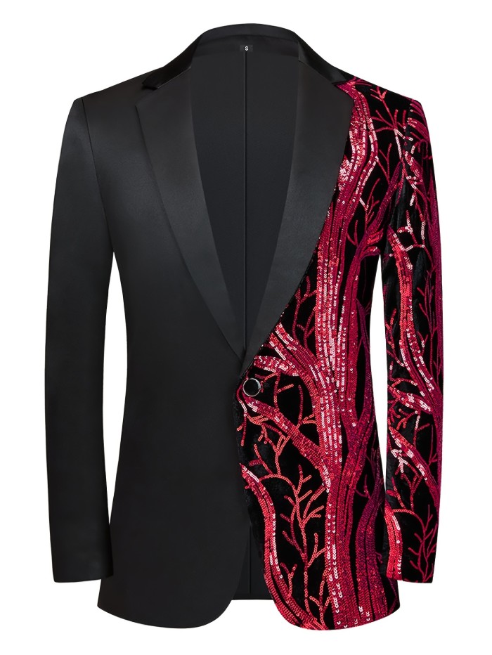 Shimmering Sequins Blazer Jacket - Mens One-Button Lapel Suit for Stylish Semi-Formal Occasions